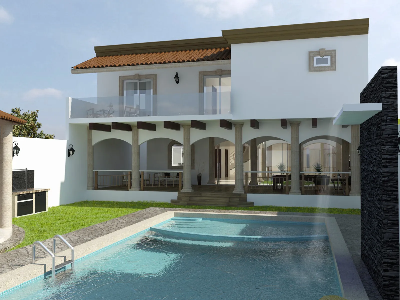 Render 3D Patio y Alberca
